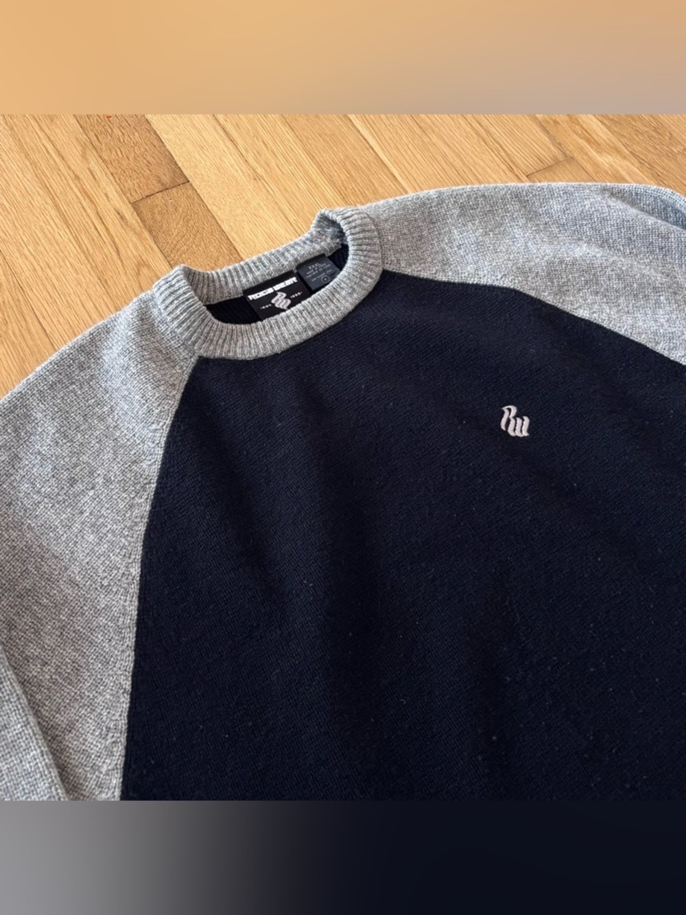 Vintage RocaWear Wool Sweater 100% Lambswool 3XL Black/Grey Crewneck